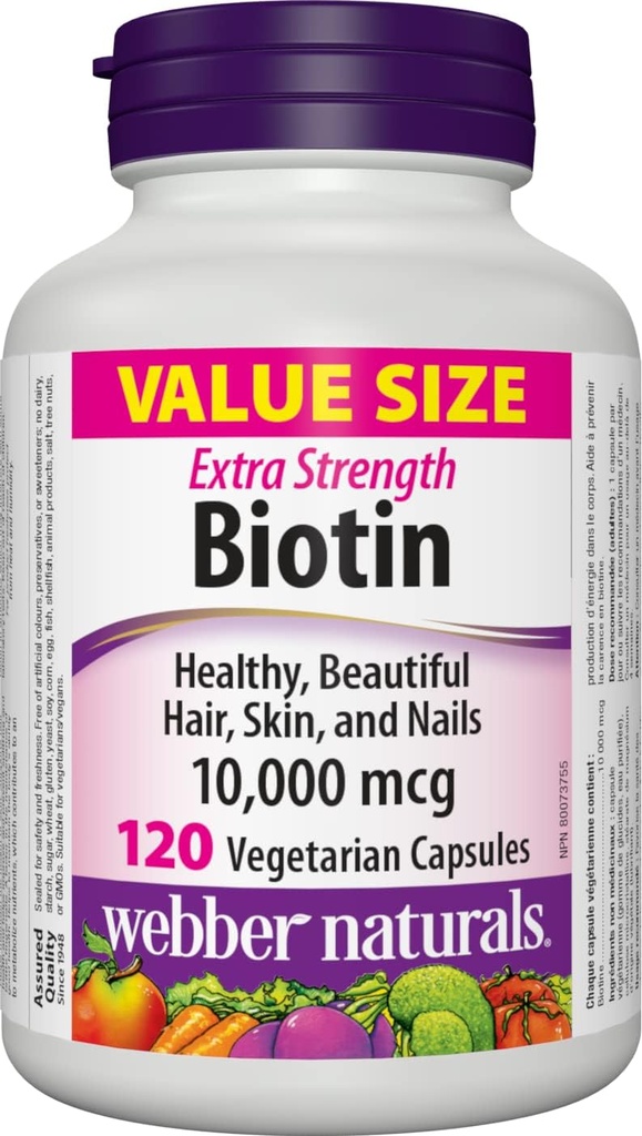 Webber Naturals Biotin Extra styrke 10 000 mcg, 120 kapsler