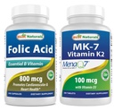 Beste Naturals Folic Acid 800 mg og vitamin K2 (MK7) med D3