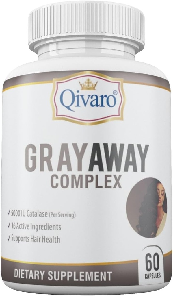 Gray Away Complex - Advanced Unisex Supplement for naturlig hår farge restaurering - Reverses Graying for menn og kvinner - 60 kapsler