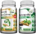 GreeNatr Premium Bundle for Holistisk Well-Being: Organic Ashwagandha Capsules, med svart pepper for stress relief, Plus Ginseng + Ginkgo Biloba tabletter, en tradisjonell energiforsterker.