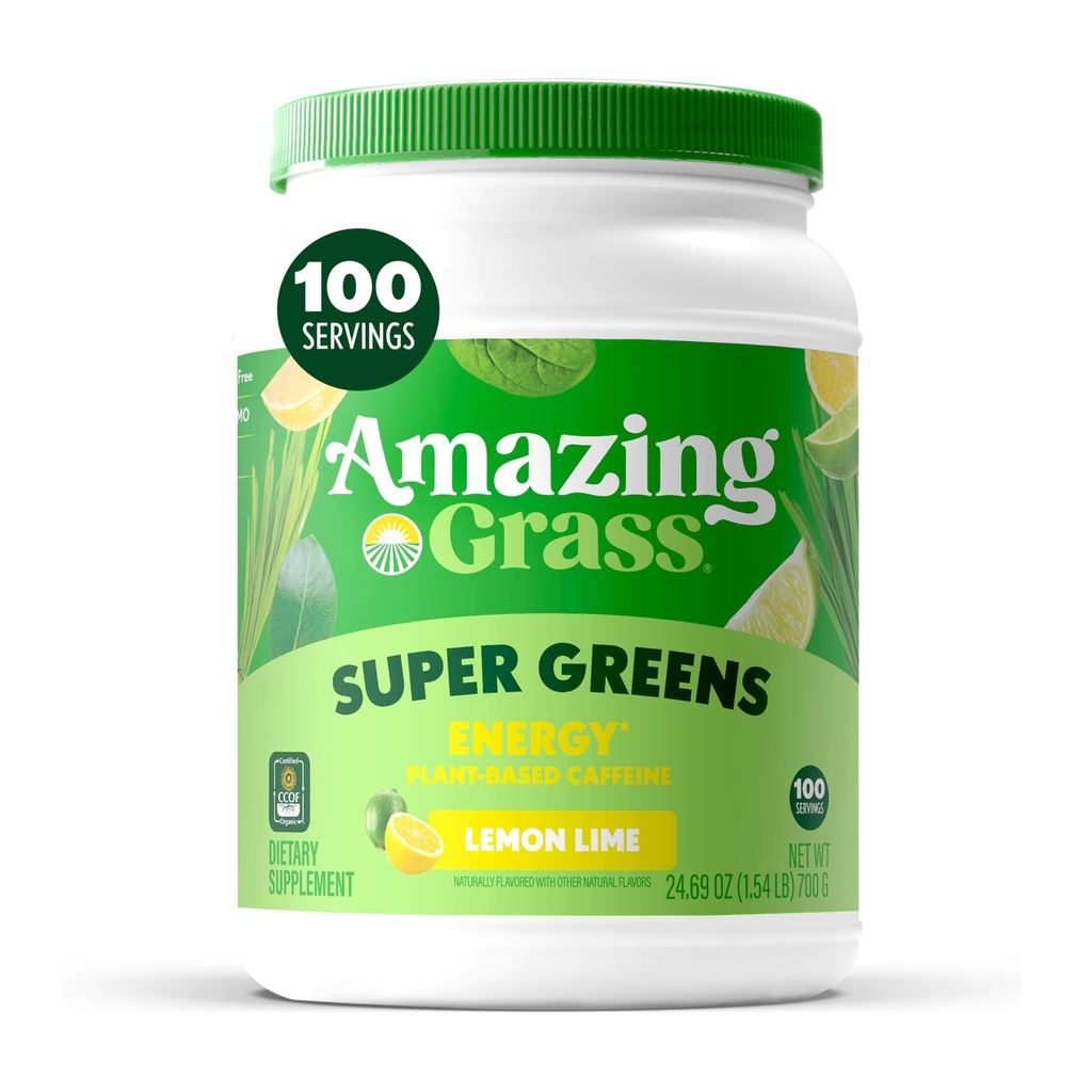 Amazing Grass Grønn Superfood Energi: Super Greens Powder & Plant Basert Kaffe med grønn te, Beet Root Powder & Flax frø, sitron lime, 100 serveringer (Packaging May Vary)