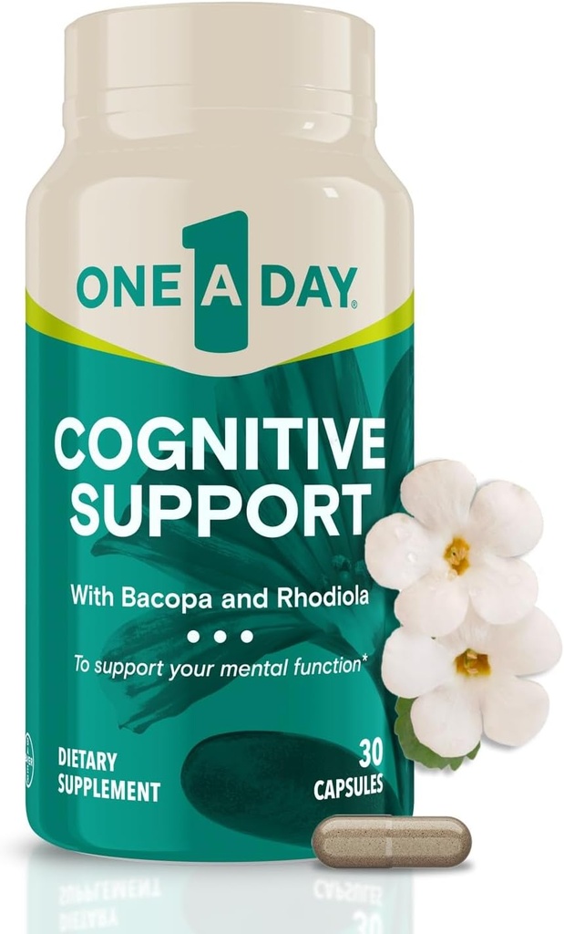 En dag Kognitivt kosttilskudd - Brain Supplement for å støtte kognitiv ytelse for menn og kvinner med Bacopa. Også inkluderer Rhodiola, & Holy Basil, 30 kapsler (Packing May Vary)