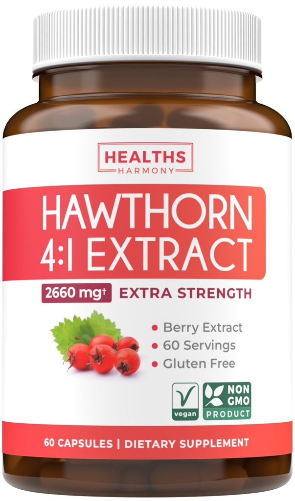 Super Potent Hawthorn Berry Extract Capsules - Hawthorn Berry Supplement laget av ekstra styrke konsentrat til å støtte hjerte og digestiv helse - Vegansk ikke-GMO & Glutenfri (2 måneders forsyning)