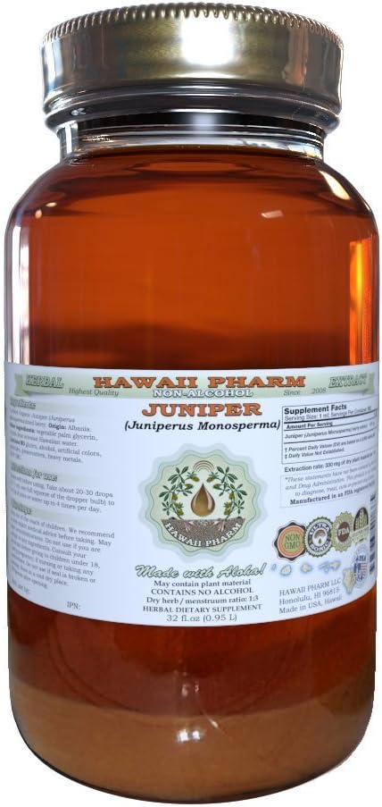 Juniper alkohol-fri flytende ekstrakt, Organisk Juniper (Juniperus Monosperma) tørket Berry Glycerite Hawaii Pharm Naturlig Herbal Supplement 32 oz Ufiltrert