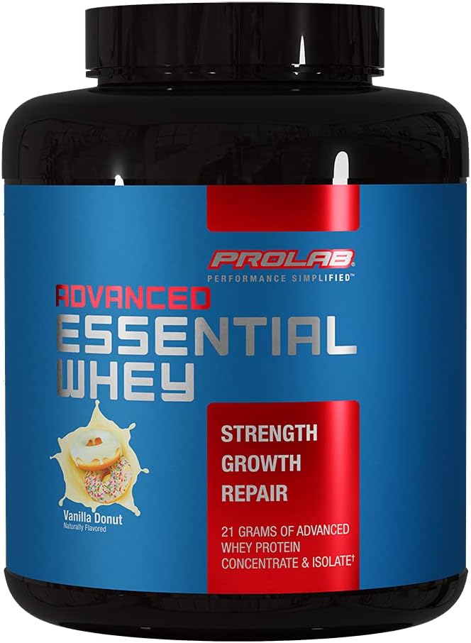 ProLab Advanced Essential Whey Protein Powder, Whey Concentrate & Isolate Blend, 21g Protein, BCAA, Digestive Enzymes, Muskelstøtte & Recovery(Vanilla Donut)
