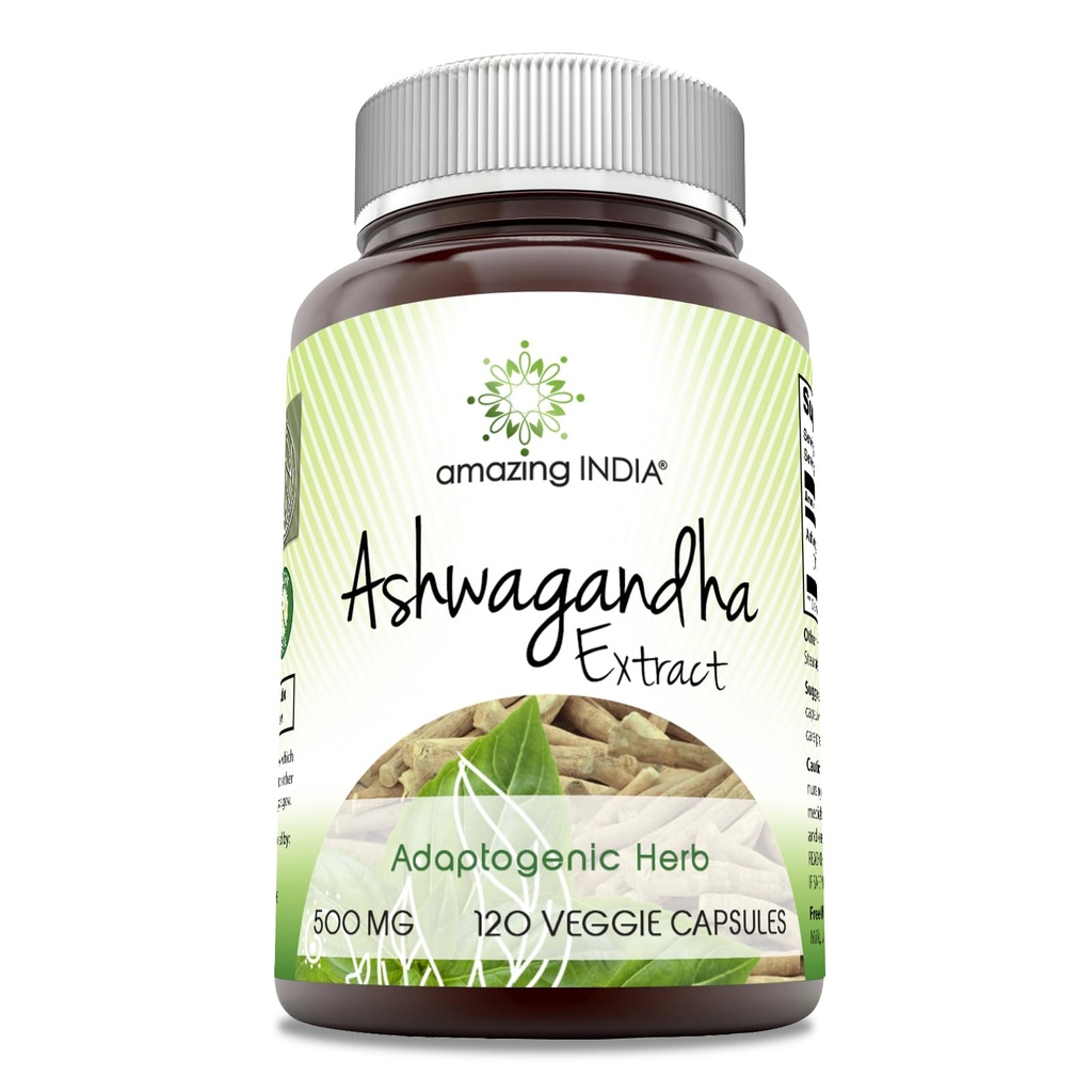 Amazing India Ashwagandha 500 mg Veggie kapsler Supplement | Laget med naturlig Ashwagandha | Ikke-GMO | Glutenfri (120 greve)