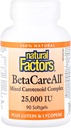 Naturlige faktorer, BetaCareAll 25 000 IU, vitamin A for sunn hud, visjon og immunfunksjon, 90 Softgels