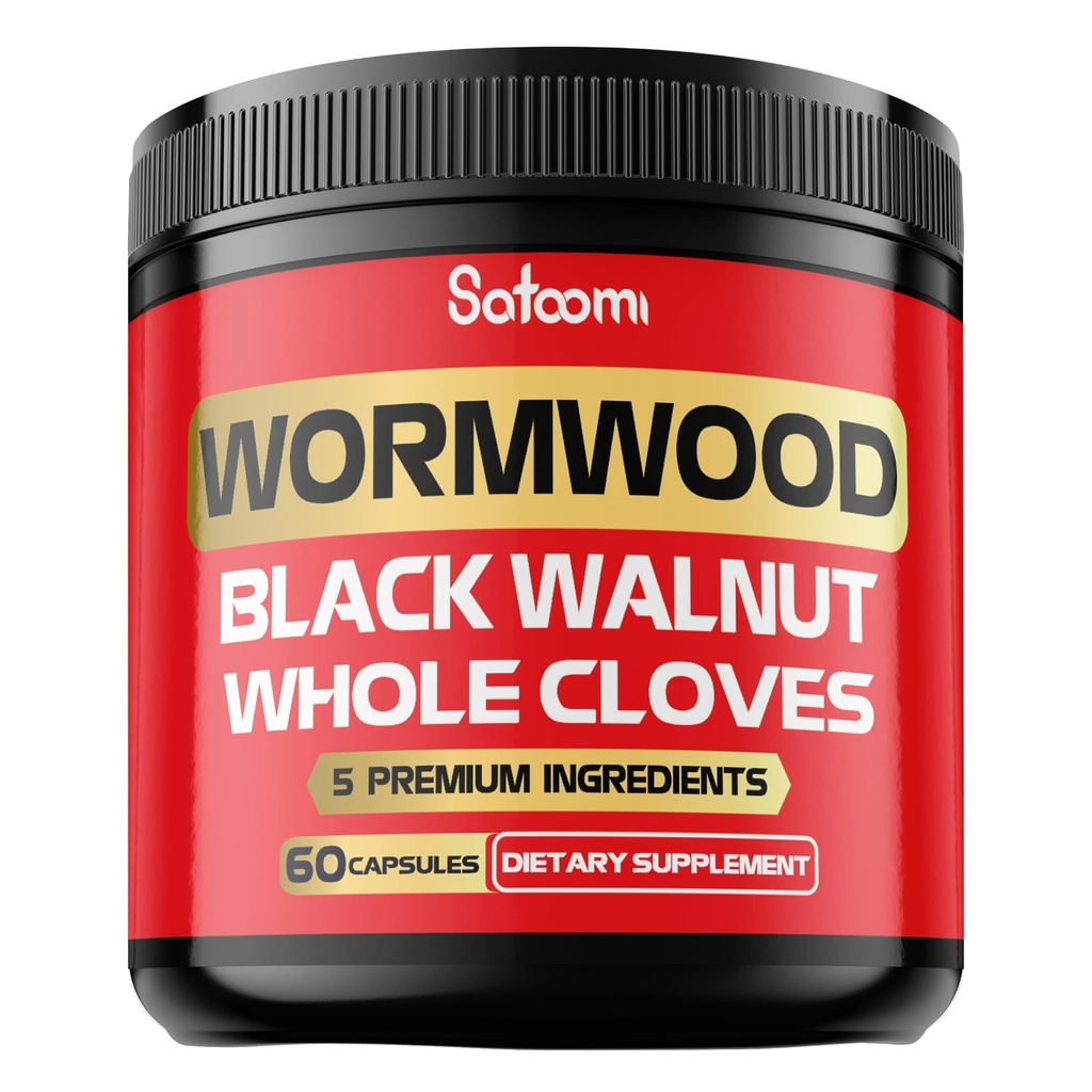 Satoomi 5 i 1 Wormwood Capsules Supplement - Ekstrahert fra Black Walnut, hele klover, Turmeric og Berberine HCl - Immunsystem & Digestion Helse - 60 Kapsler