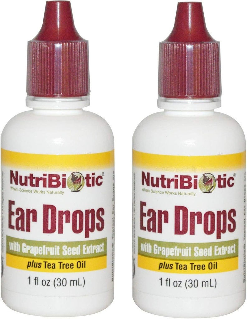 NutriBiotisk øredråper med kornfruktfrøekstrakt og tetreolje (pakke med 2), 1 Oz hver