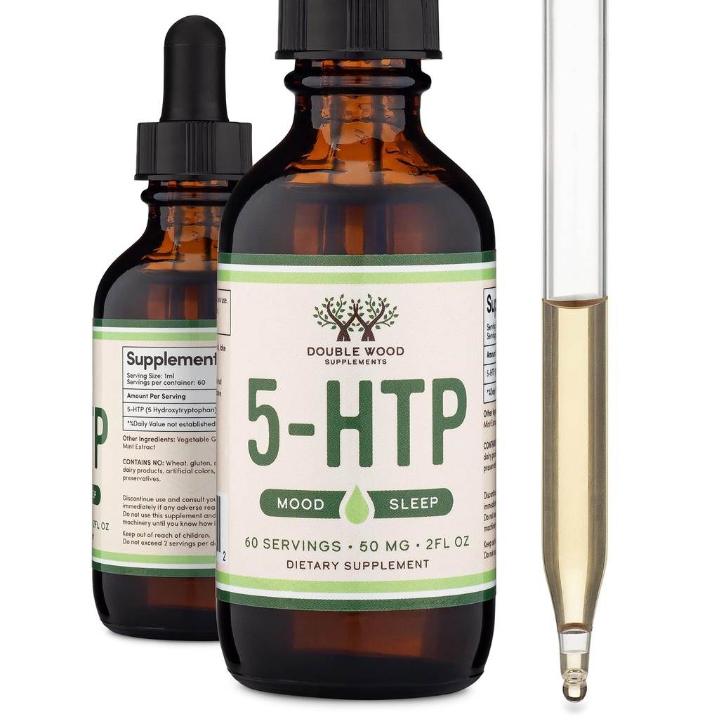 5HTP flytende dråper - mer absorberbar og effektiv enn 5 HTP kapsler (60 serveringer på 50mg 99%+ 5-HTP) Serotonin Supplement for humør, søvn og avslapping ved dobbel tre