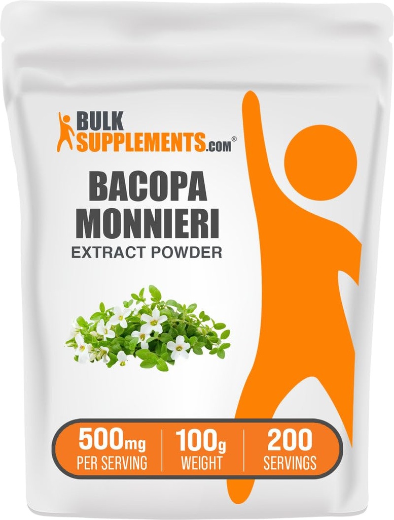 BulkSupplements.com Bacopa ekstrakt pulver - Bacopa Monnieri Supplement, Herbal Supplement - Vegansk & Glutenfri, 500 mg per servering, 100g (3.5 oz) (Pack of 1)
