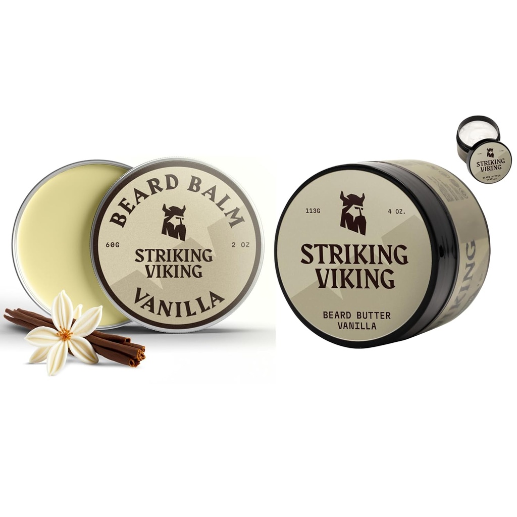 Vikingpakke med 2 Beard Balm (2oz) og Beard Butter (4oz) Vanilla Scent