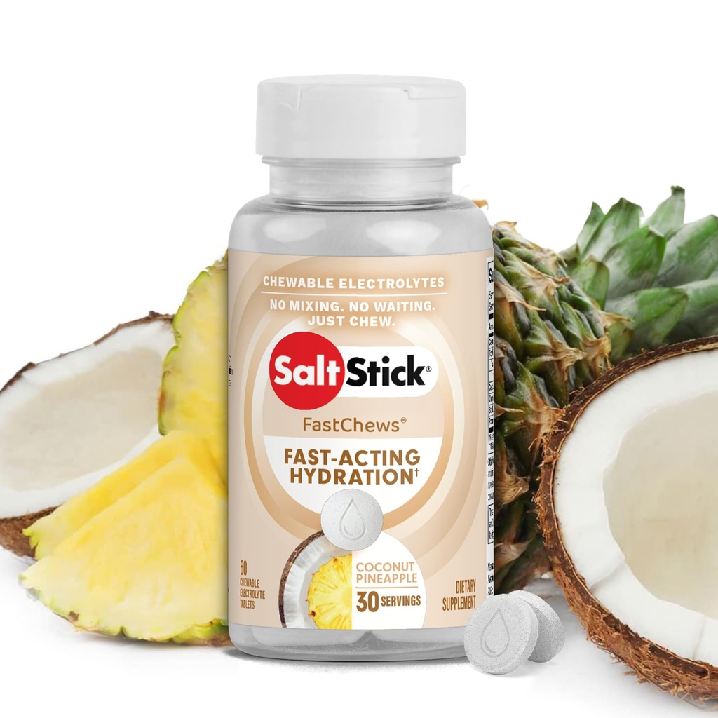 SaltStick Electrolyte FastChews - 60 Coconut Pineapple Chewable Electrolytes - Salttabletter for løping og hydrering, Electrolyte Chews - 60 greve