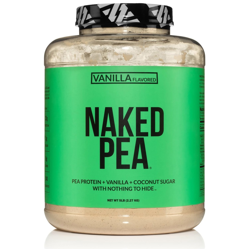 Naked Pea - Vanilla Pea Protein - Pea Protein Isolate fra nordamerikanske gårder - 5lb bulk, plantebasert, vegetarisk og vegansk protein. Lett å Digest, Ikke-GMO, Glutenfri, Laktosefri, Soja Gratis