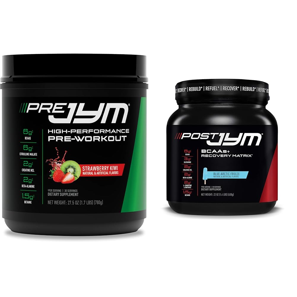 JYM Supplement Science PRE JYM 30 Servings - Strawberry Kiwi & Post-Workout med BCAA, Glutamin, Kreatin HCL, Beta-Alanine og mer, Blue Arctic Freeze, 30 Tjenester, 22 Oz