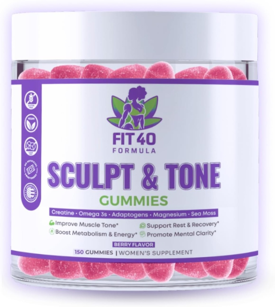 Sculpt & Tone Gummies for kvinner 40+ Kreatin, Magnesium, Tart Cherry & Sea Moss | Peri-Menopause Støtte, Energi & Post‐ Workout Recovery | 150 Vegan Gummies