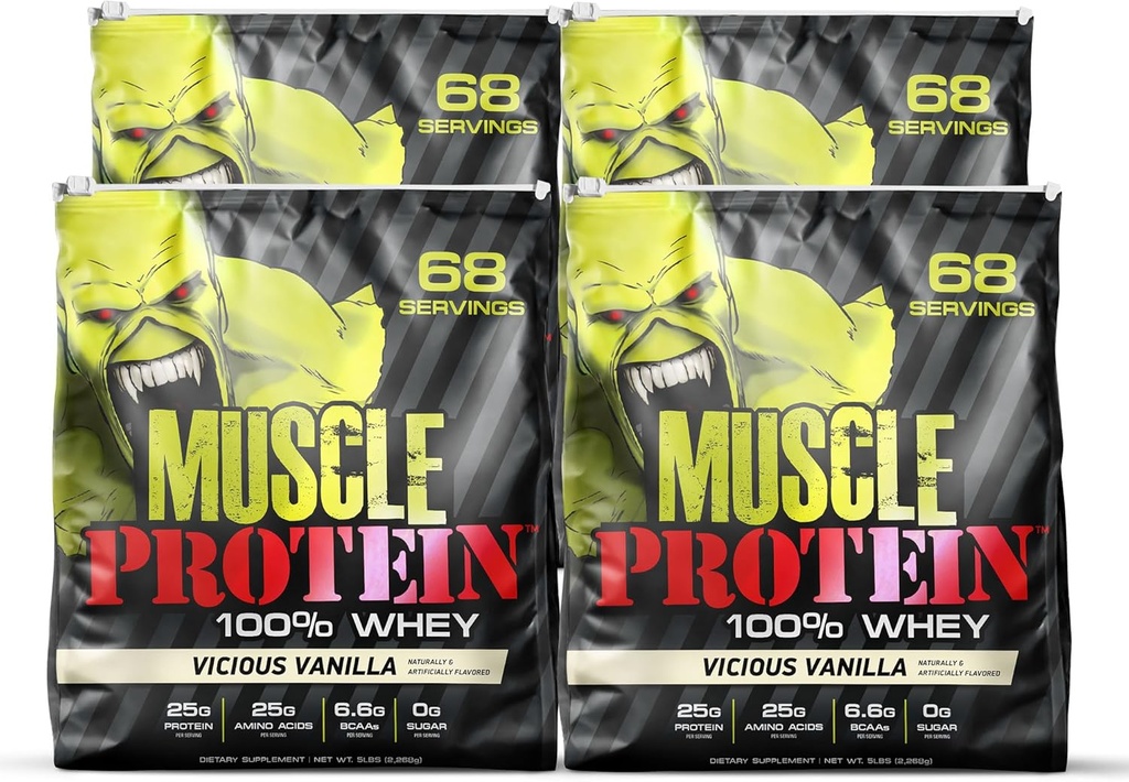 COLOSSAL LABS Muskel Whey Protein Flavored Protein pulver, 25 000mg Aminosyrer/Serving, kald filtrert (pakke May Vary) (20 pund (pakke av 4), Vanilla)