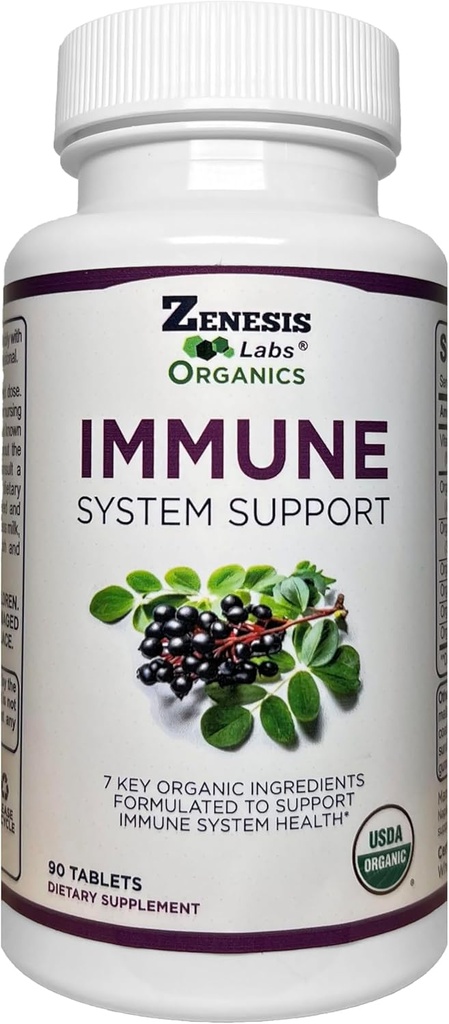 Zenesis Labs Organic Immune Support Supplement Vitamin C, Moringa, Elderbær, Astragalus, Oregano, Ginger, Hvitebær (90 tabletter, 30 dagers forsyning)