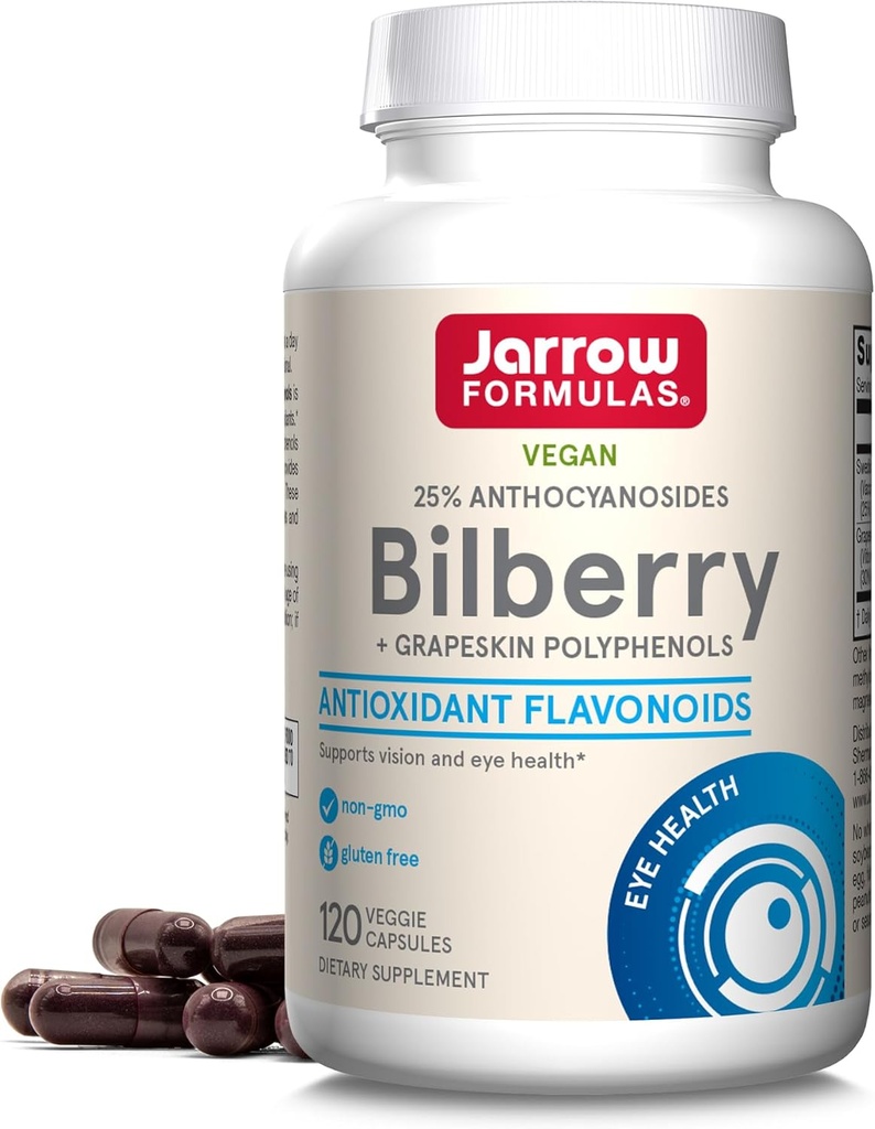 Jarrow Formler Bilbær & Grapeskin Polyphenoler Kapsler - 120 greve - Bilbær Supplement for øyne - Antioksidant Supplement - For øyehelse - Vegan - Ikke-GMO
