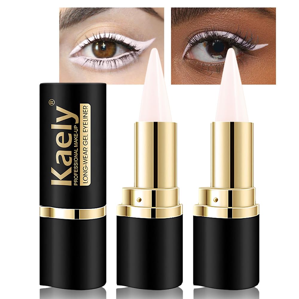 Kaely 2Pcs Quartz Dronning Hvit Gel Eyeliner blyant, Naturlig krem Øye liner Vanntett Smudge bevis, Matte Vannline Eyeliner Øyeshadow Stick, Brighten Eye Makeup, Vegansk & Cruelty-Free