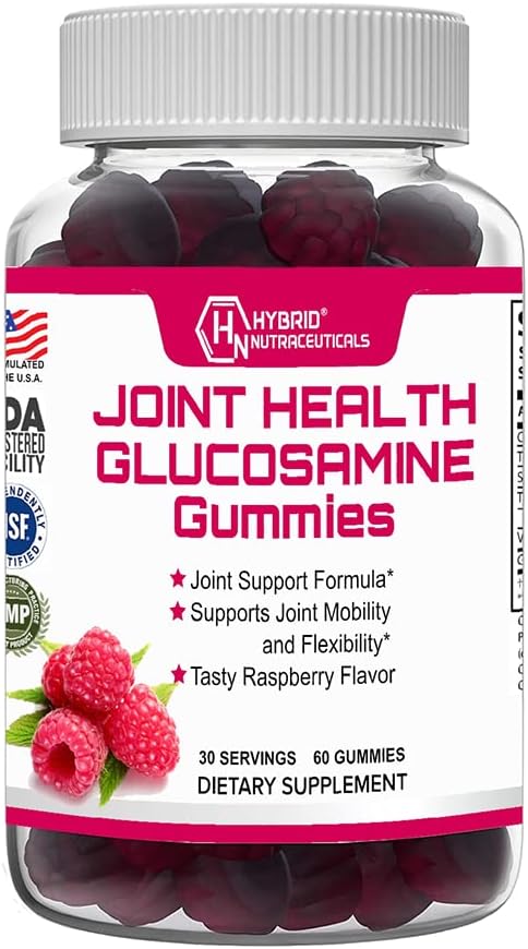 Hybrid Nutraceuticals Joint Health Supplement - Glukosamin Gummies med vitamin E - støtte felles mobilitet og fleksibilitet støtte Supplement, bringebær Flavor - 60 Gummies