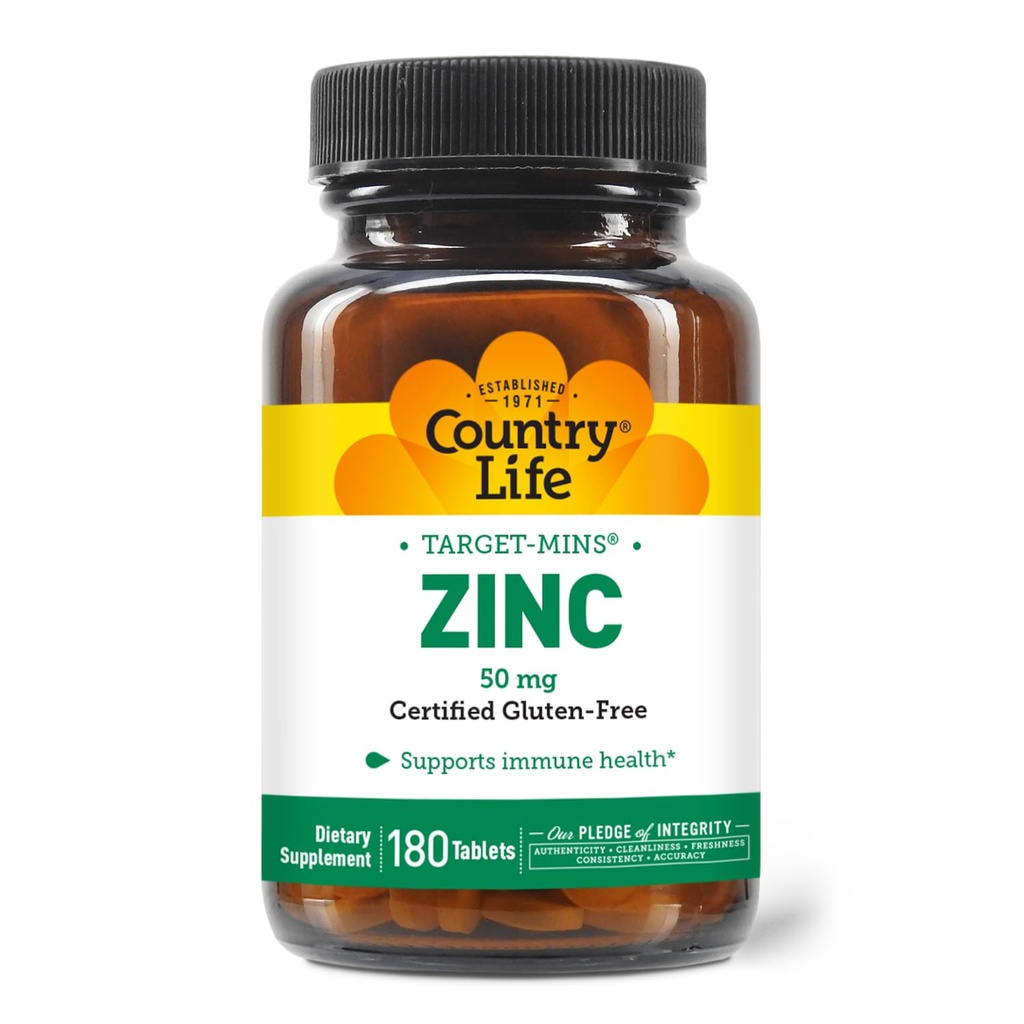 Country Life Target-Mins Sink 50 mg 180 tabletter - Sink Kosttilskudd for immun helse - Zink 50 mg - Sink støtte