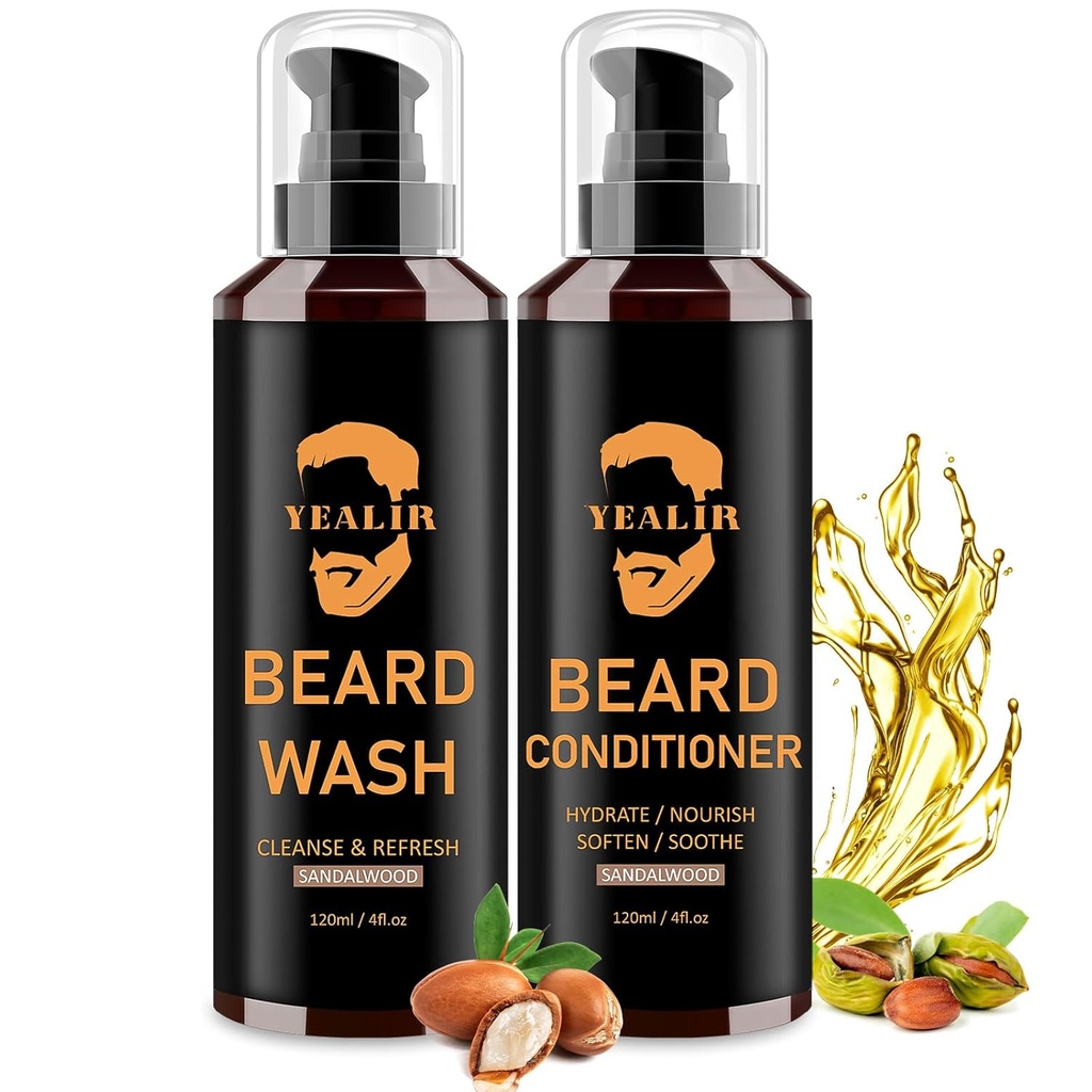 Beard Vaske og balsam for menn - Soften og Hydrate med Argan & Jojoba olje - Kontrollerer Dandruff & Kyling for en frisk, glatt og Tangle-fri Beard - 2-Pack (4oz hver)
