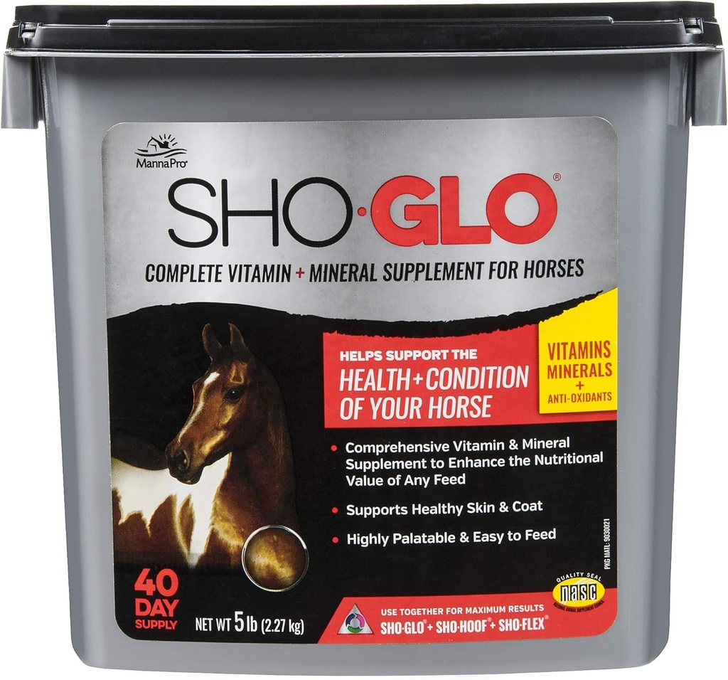 Manna Pro Sho-Glo Supplement for hester | Komplett vitamin & Mineral Supplement for sunn hud & Coat | 5 pund