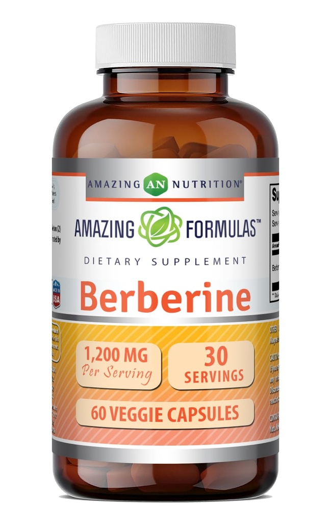 Amazing Formler Berberine Supplement |1 Mg per servering | Veggie Kapsler | Ikke-GMO | Glutenfri | laget i USA (60 greve, 1 pakke)