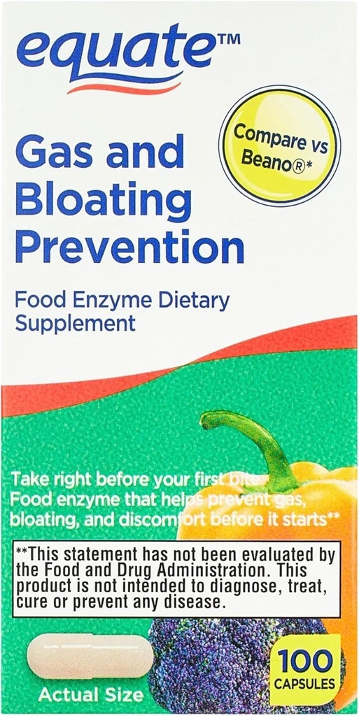 Nøyaktig gass og Bloating Relief Forebygging, matenzym kosttilskudd kapsler 100 tall (pakke med 1)