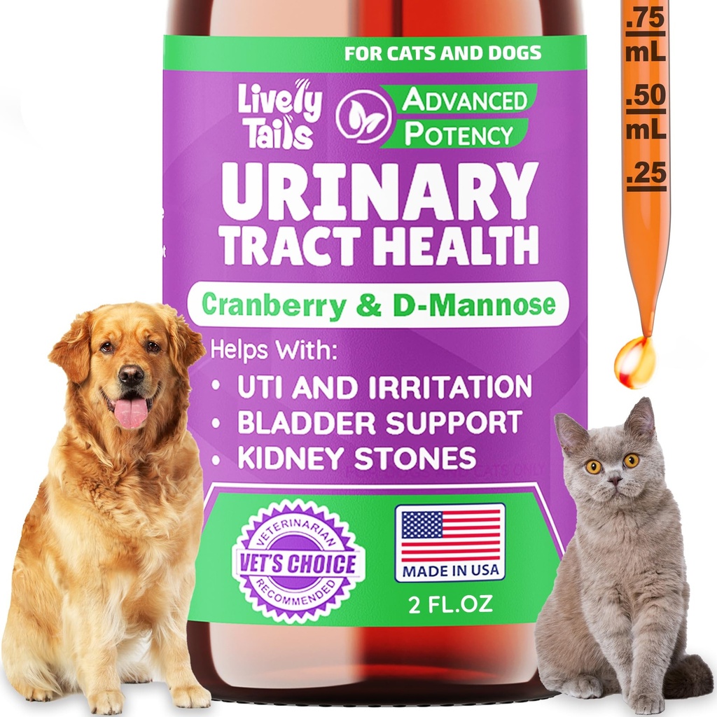 Naturlig hund og katt UTI behandling med tranebær og D-Mannose, Blader, nyre, inkontinensstøtte, sunn urinveistrakt for hunder, beste katt urinveistrakt infeksjon behandling, lett å bruke dråper, 2 oz