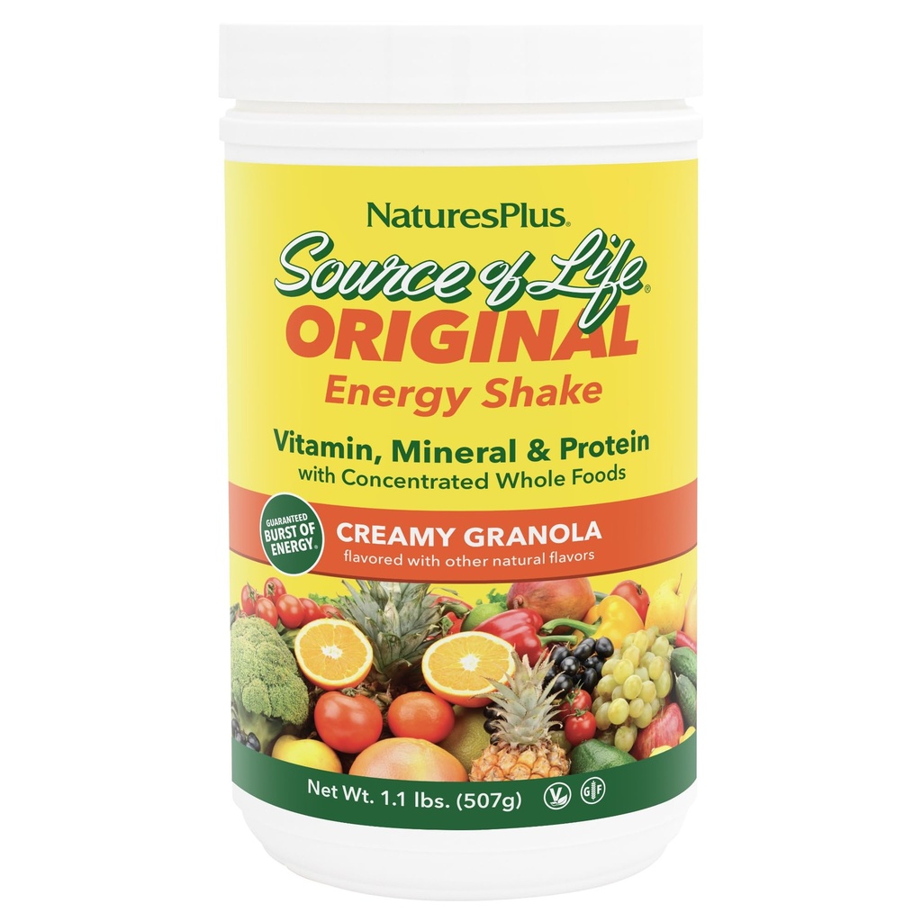 Natures Plus Kilden til livsenergishake, Kremet Granola - 1.1 lbs - gir 13g komplett protein, vitaminer og mineraler - ikke-GMO, Glutenfri, Vegetarisk - 13 Total Services
