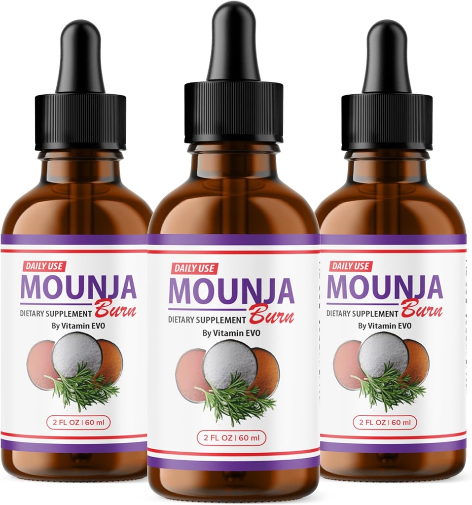 (3 Pakke) Mounja Burn Drops - Offisiell formel - Mounja Burn Dietary Supplement Drops, Mounja flytende dråper Maksimum styrke generell velvære støtte Formula MoujaBurn Mounja Burn Avansert (3 flasker)
