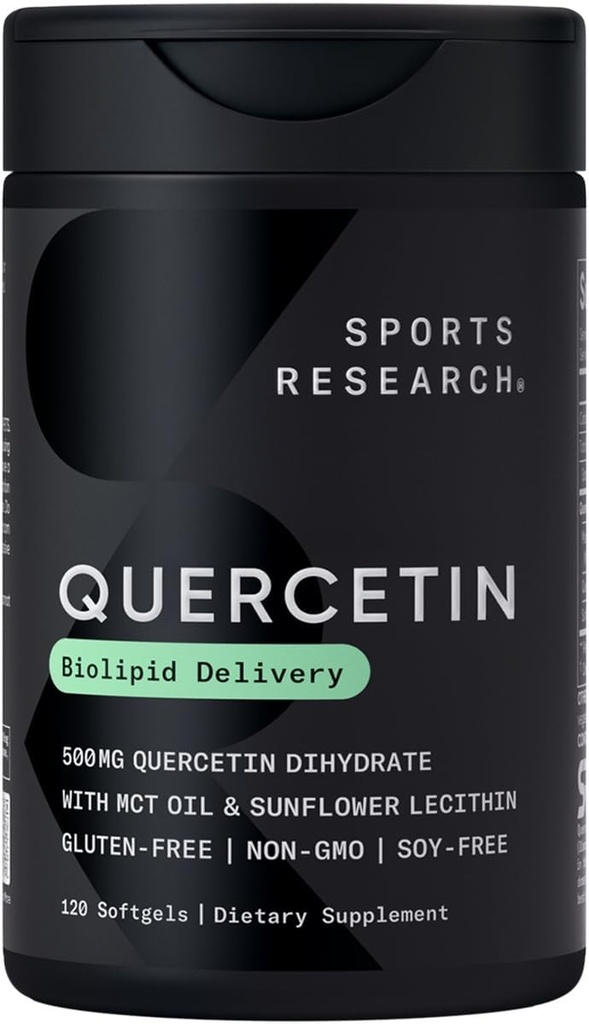 Idrettsforskning Quercetin med kokos MCT olje og solflower Lecithin for bedre absorpsjon - støtter antioksidant aktivitet og immunhelse – Glutenfri og ikke-GMO verifisert - 120 Flytende Softgels