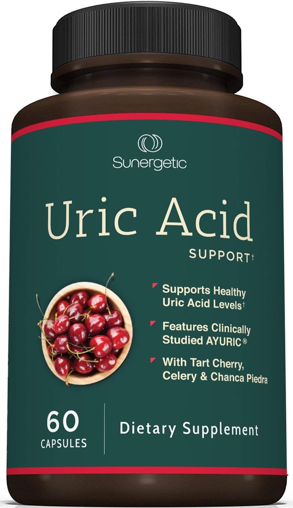 Sunergetic Premium Uric Acid Support Supplement – Uric Acid Cleanse & Njure støtte – Inkluderer Tart Cherry, Chanca Piedra, Celery Extract & Turmeric - 60 Kapsler