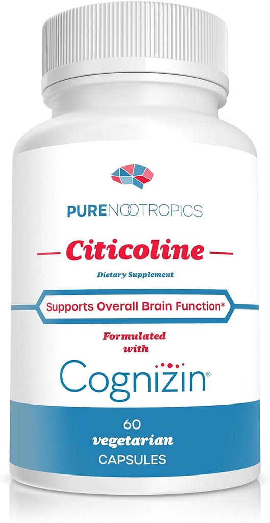 Pure Nootropics - CDP Choline (Citicolin) Kapsler 300 mg Kapsler | 60 Veg Cap Value Pack | Støtter kognitiv funksjon og ytelse, minne, oppmerksomhet og hjerne helse | Biotilgjengelig Cognizin