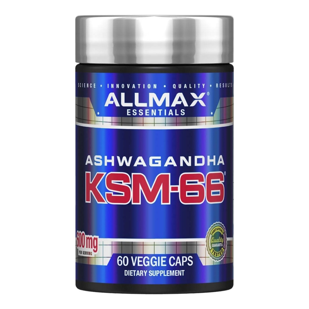 ALLMAX Essentials Ashwagandha KSM-66 (60 Veggie Caps) - Øk muskelstyrke og gjenoppretting - Ikke-GMO, Glutenfri - 30 Services