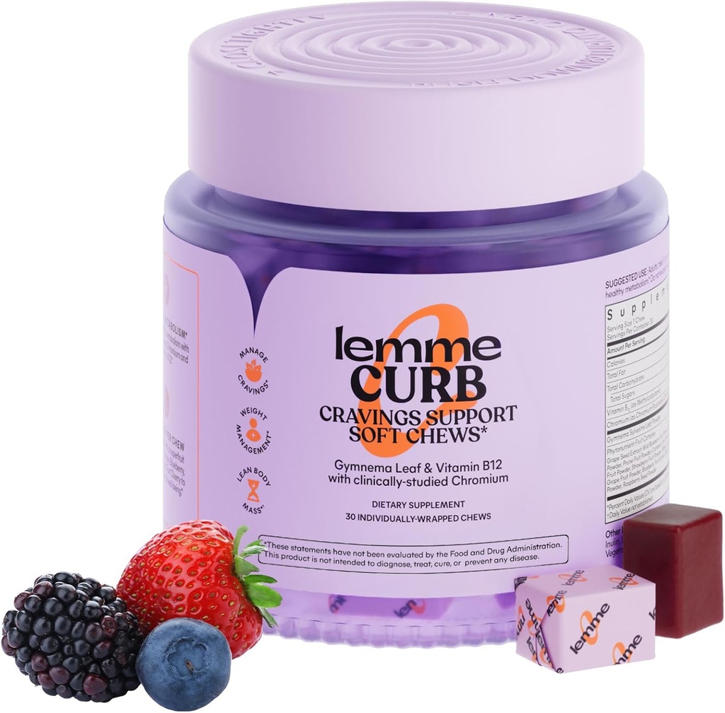 Lemme curb cravings myk Chews - Administrer Appetitt, støttemetabolisme og lean kroppen w/klinisk studerte kromium, Gymnema & B12 for sunn vekthåndtering, blandet berry, 30 greve (måned levering)