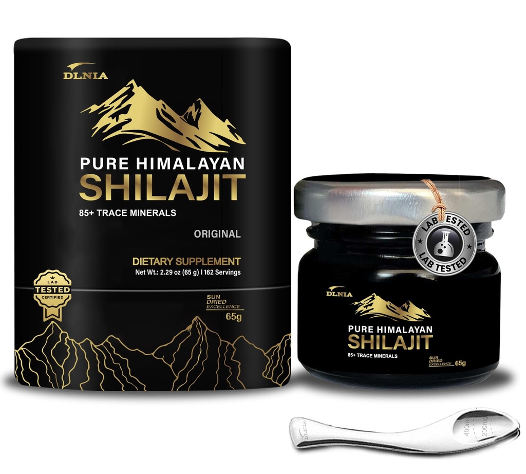 Shilajit ren Himalayan Organic Shilajit Resin Supplement- Gull + Grade med 85+ Trace Minerals med 75% Fulvic Acid, samlet energi og immun støtte, ren Shilajit for menn og kvinner, 65g