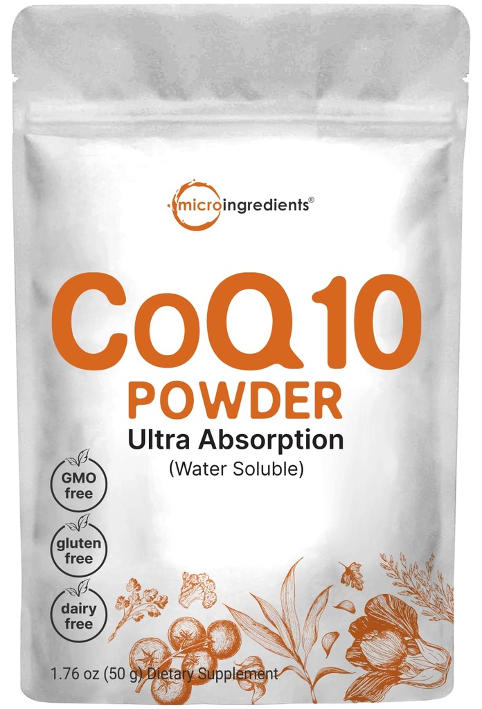 Micro ingredienser Vannløselig COQ10 Supplement (COQ10 200mg Per Serving i pulverform), 50 gram (8 måneders forsyning), ekstra absorpsjon, støtter hjerte og energi helse, vegansk vennlig