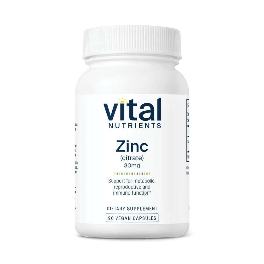 Vital næringsstoffer Sink Citrate 30 mg | lett absorbert immunstøtte Supplement * | Vegan sink Supplement | Gluten, Dairy, Soja Gratis | Ikke-GMO | 30 mg | 90 Kapsler