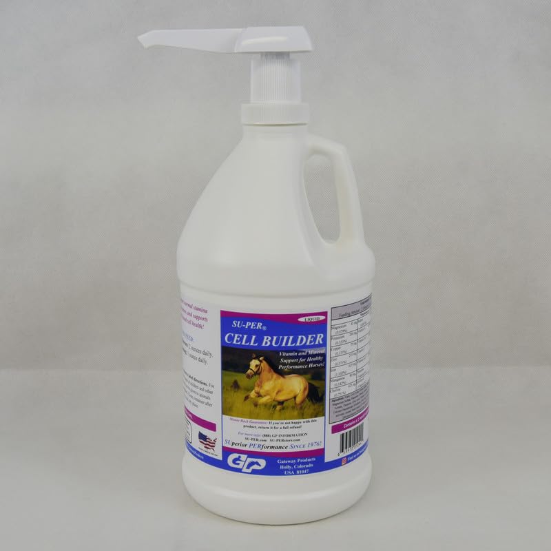 SU-PER Cell Builder hest Supplement - høy jern vitamin Mineral equine blodbuilder flytende for ytelse hester - 1/2 gallon + pumpe