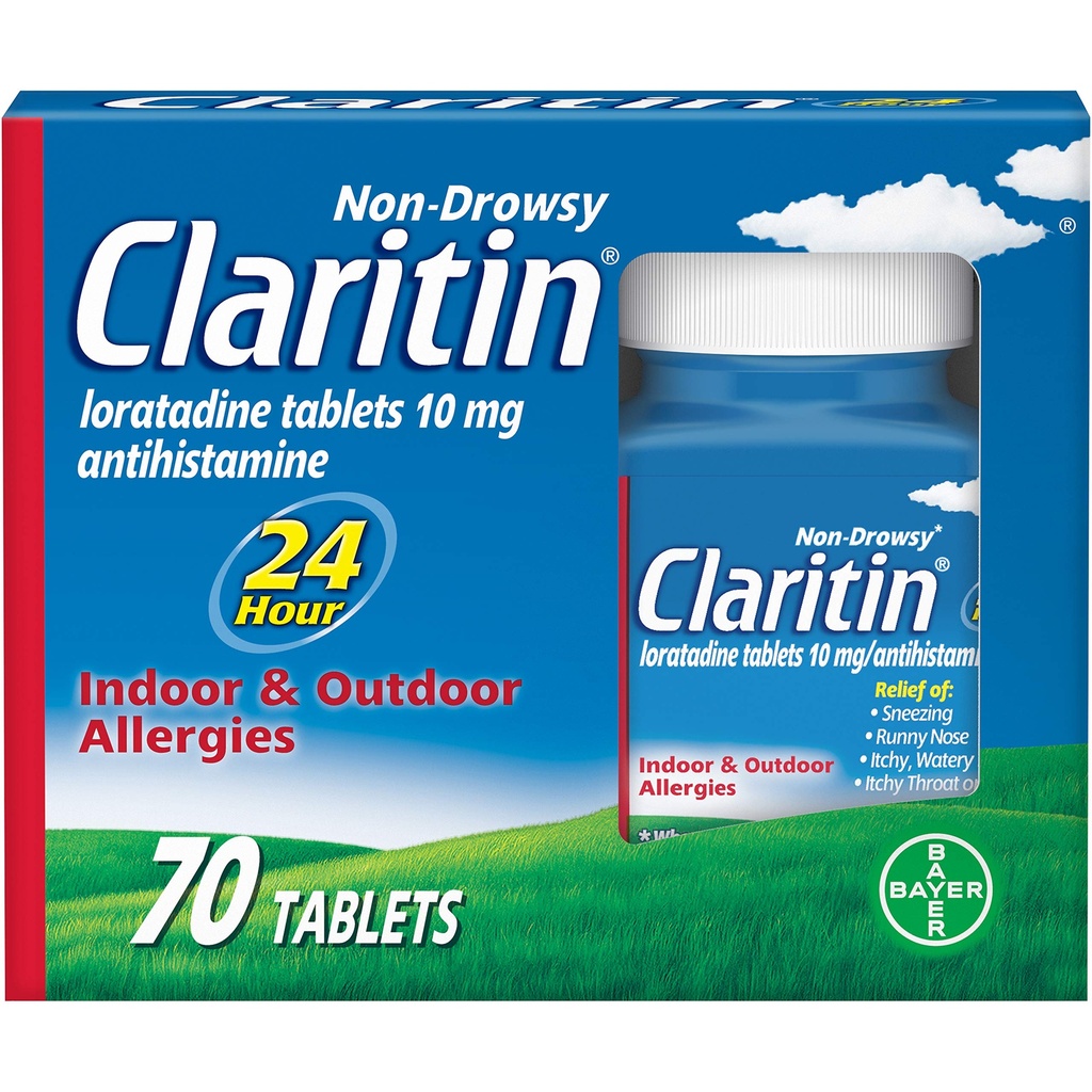 Claritin 24 timers allergi medisin, ikke-Drowsy reseptbelagt styrke allergi lindring, Loratadin Antihistamin tabletter, 70 greve