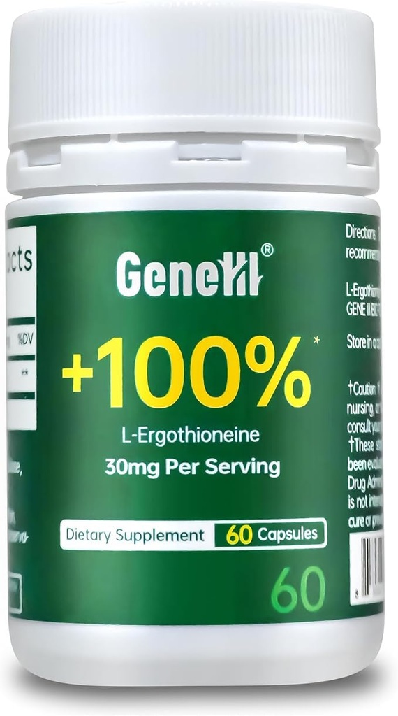 L-Ergothioneine Supplement, 30mg (EGT)/Serving, 6X Ergothioneine Mushroom Extract Supplements Longevity, Immun støtte, hjerte helse og hjerne Supplement, Lab testet, laget i USA, 60 Services