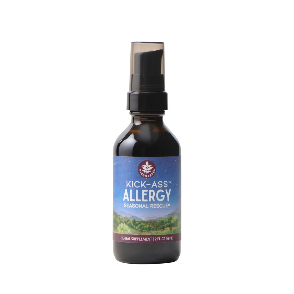 WishGarden Herbs Kick-Ass Allergi - Plantebasert Ikke-Drowsy Herbal Allergi Supplement med Nettle Leaf, Echinacea, & Yerba Santa, støtter sunn histaminrespons på sesongens irritanter, 2oz