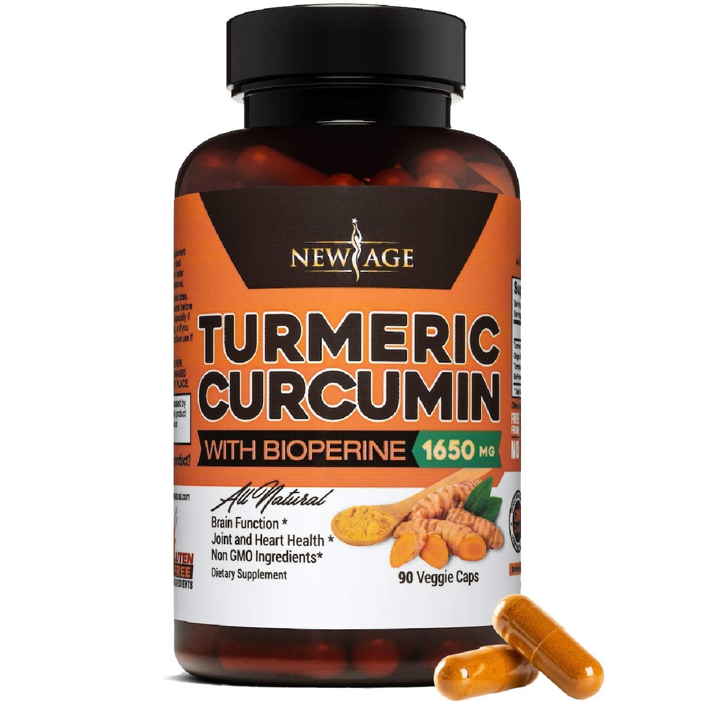 Ny Age Turmeric Curcumin med Bioperine Capsules - Naturlig felles og sunn støtte med 95% standardisert curcuminoids for potens & absorpsjon - Ikke-GMO, Glutenfri (90 greve (Pack of 1))