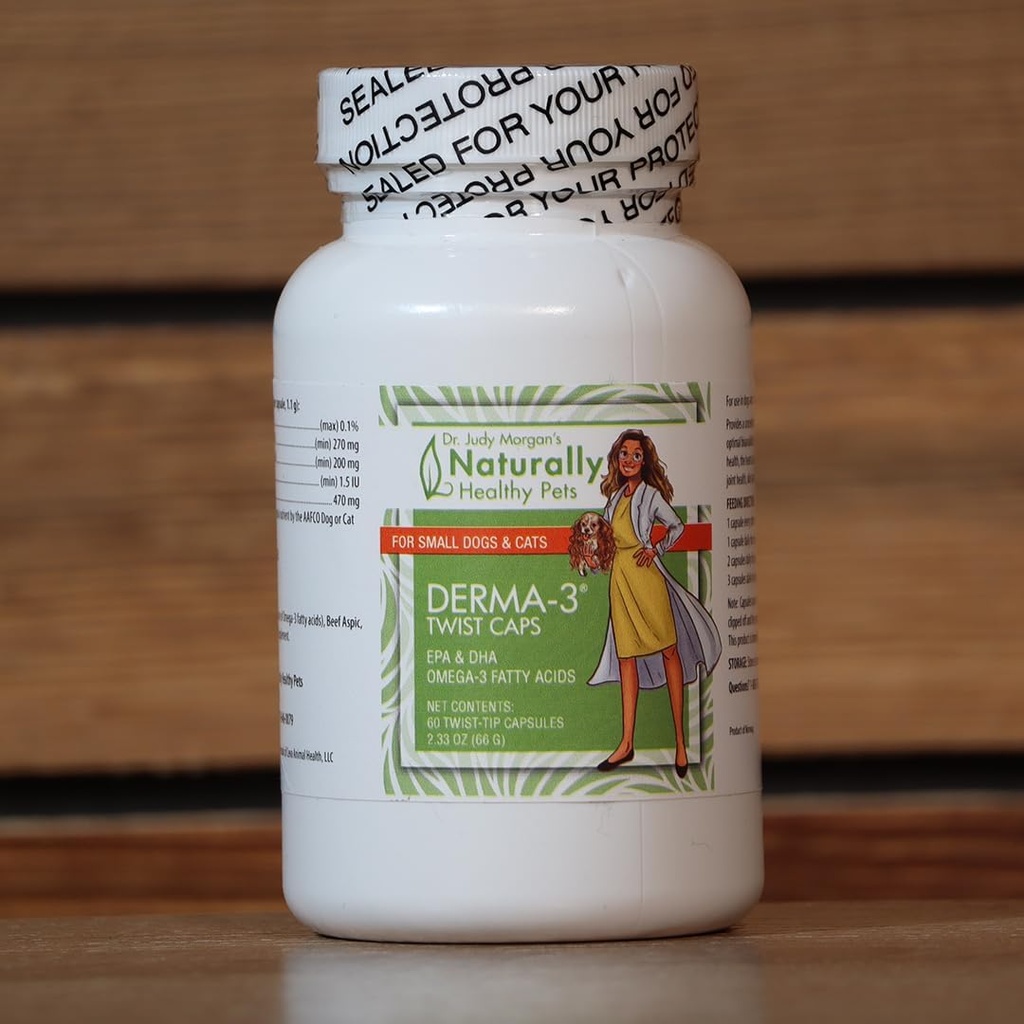 Dr. Judy Morgans naturlig sunne kjæledyr derma-3 Omega3 Fish Oil Twist Caps for hunder og katter (liten)