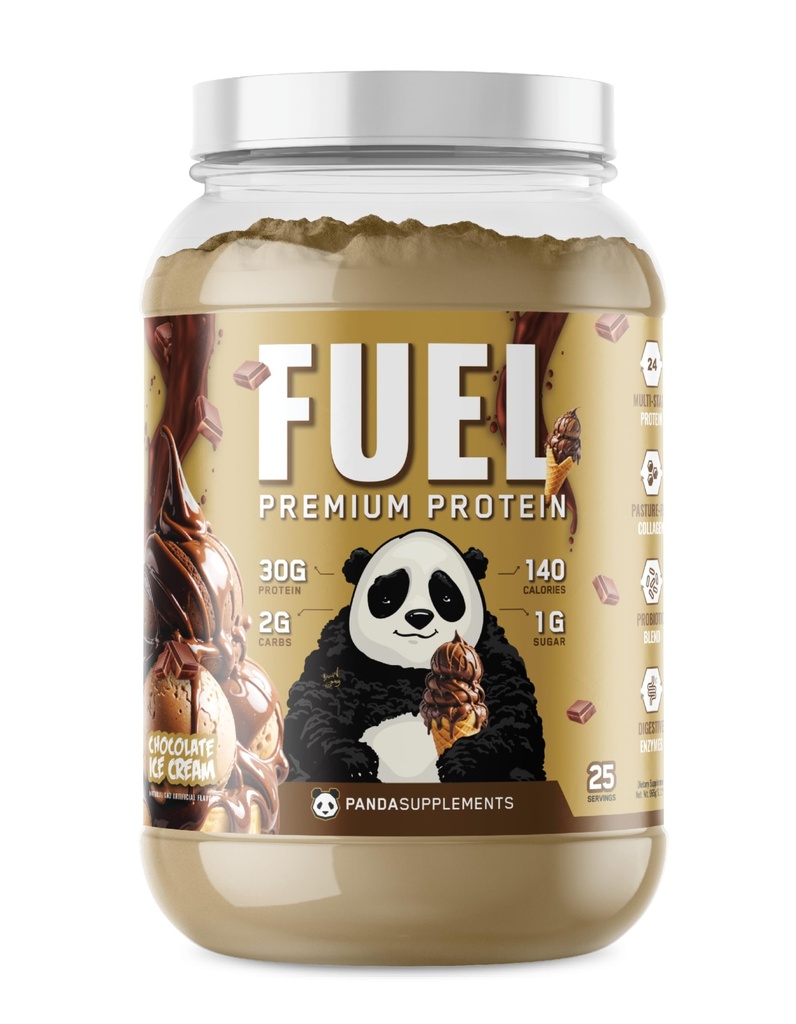Underground Bio Labs Panda Drivstoff Premium Protein Whey, Hydrolysert kollagen, Casein, Probiotika, Enzymer, Keto Vennlig, Time Release, 25 Services (2,5 pund, Sjokolade Iskrem)