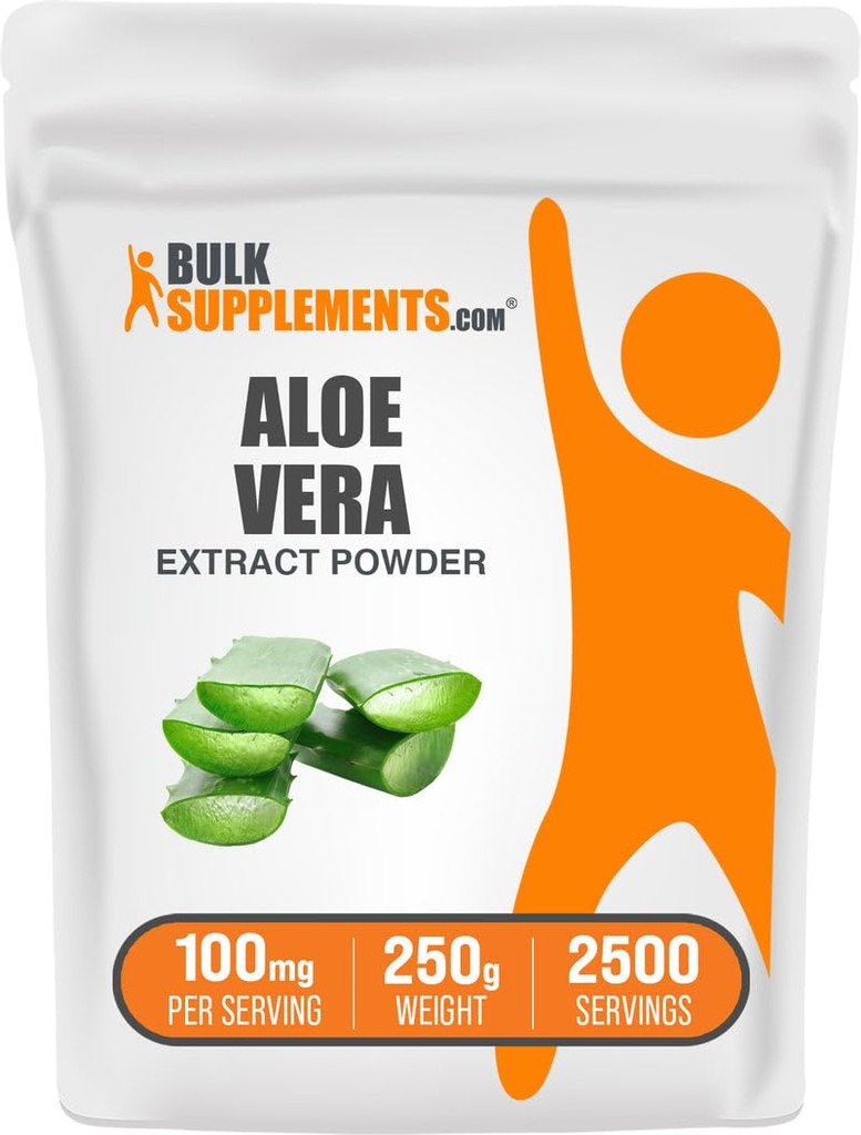 BulkSupplements.com Aloe Vera Ekstrakt pulver - Aloe Vera Supplement, Herbal Supplement - Vegan & Glutenfri, 100 mg per servering, 250 g (8,8 oz) (Pack of 1)