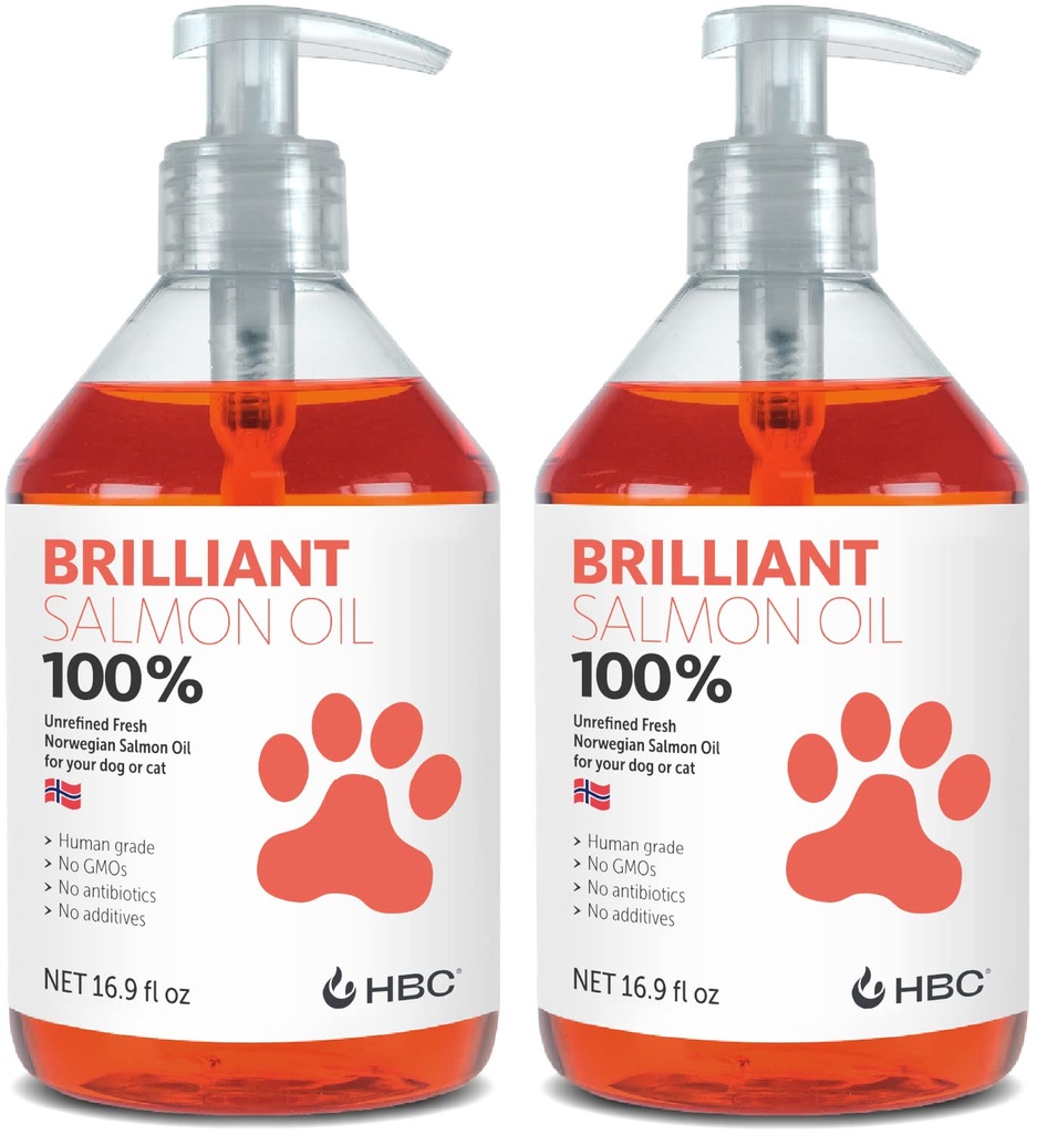 Salmonolje for hunder - Sunn hud & Coat, Naturlig Norsk Omega 3 Fish Oil Food Supplement, EPA & DHA fettsyrer, ideell for shedding, Allergi, Kylling, Tørr hud, Joint & Bone Health - (2 x 16.9oz)